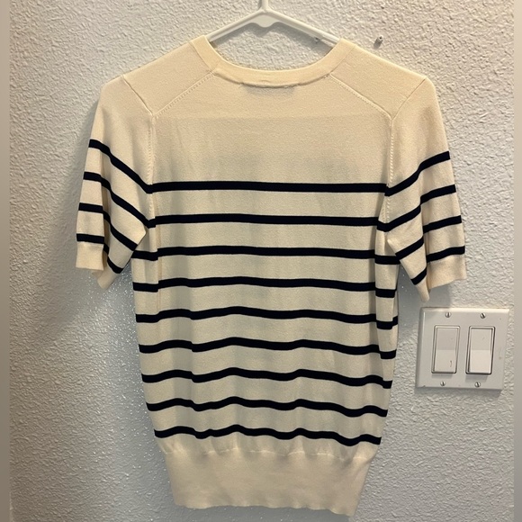Zara Cream and dark navy blue/black Striped Short Sleeve Tee - Picture 6 of 9